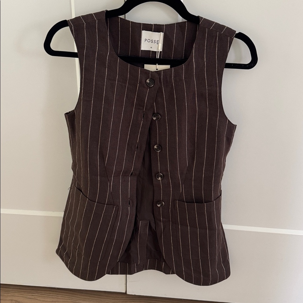 *NWT* Posse Emma Vest in Chocolate & Cream Pinstripe - Picture 4 of 5